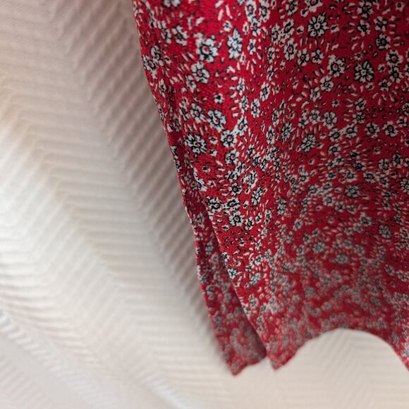 Max Studio Red Floral Tie Waist Midi Dress Side Slits XS/S Cottagecore Feminine - Picture 10 of 14
